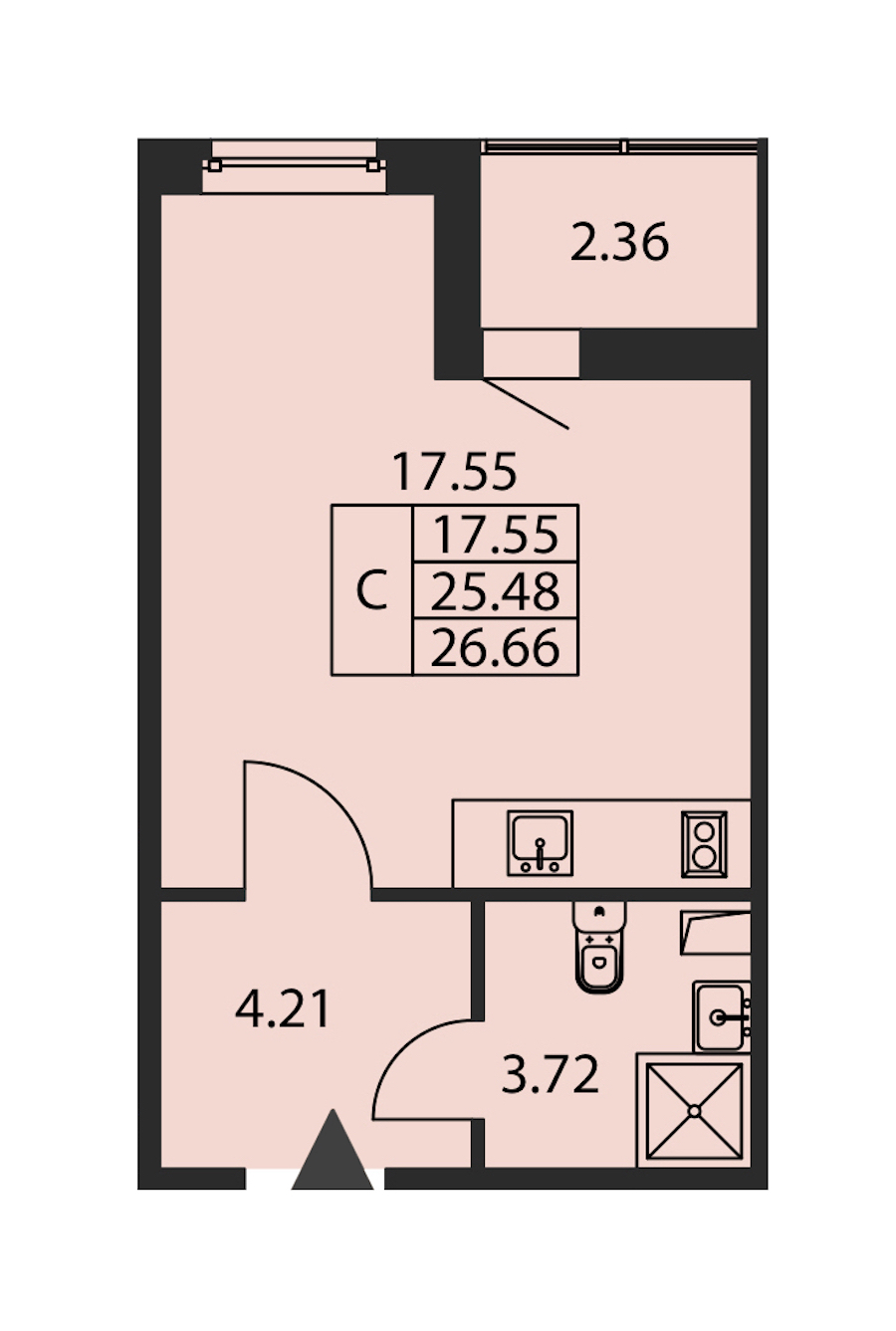 Квартира студия 25.48 м², 2/12 эт., ЖК «Полис ЛАВрики»